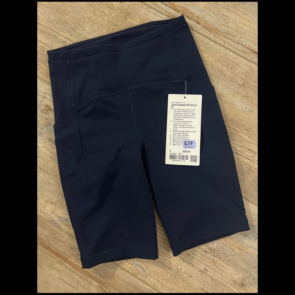 Lululemon Navy Blue Short with Pocket on back next to waist. Size 2.